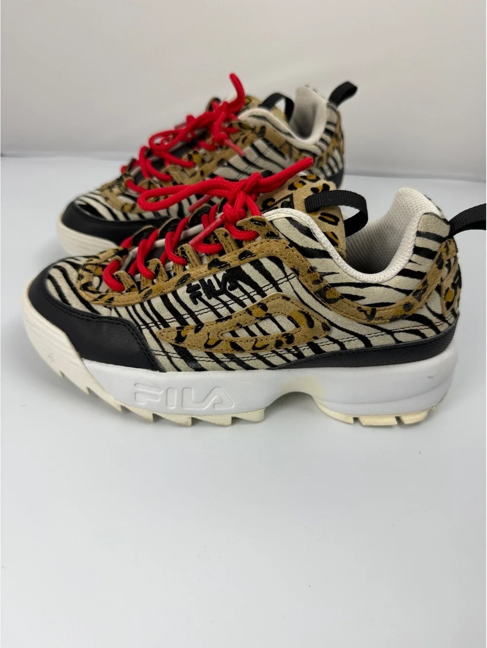 FILA Disruptor II Animal Sneakers Leopard Zebra Red Laces 5XM00806- Womans 7